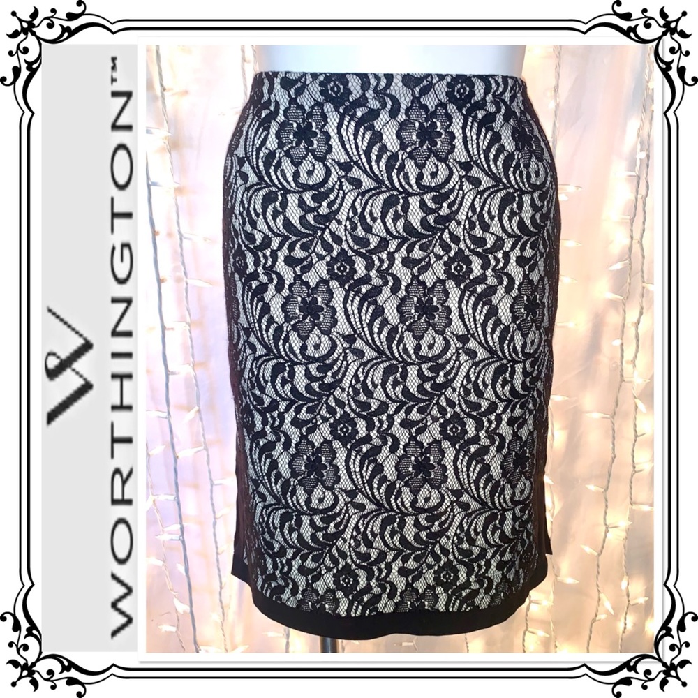 WORTHINGTON ⭐️ Black Lace Panel Pencil Skirt